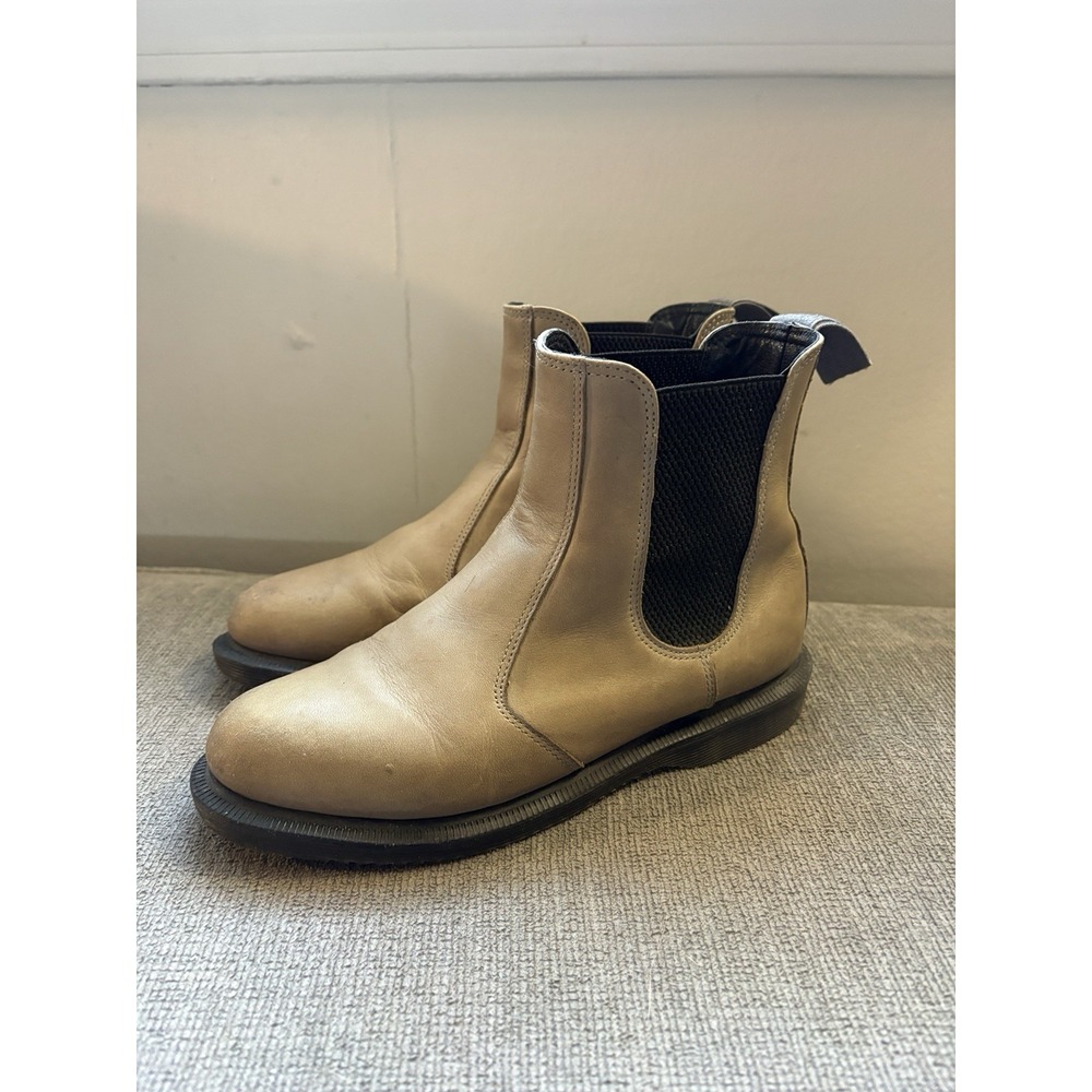 Dr Martens Flora Grey Beige Servo Leather Pull On Ankle Boots Size 6 - Picture 3 of 8